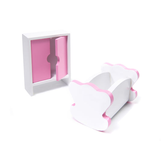 Casuta de Papusi, din Lemn de Calitate, cu Iluminare LED, DollHouse Villa, in Culori Pastelate, 3 Niveluri, 5 Camere si Terasa, 9 Piese de Mobilier, Indiggo®, 70 Cm Inaltime, Roz/Alb