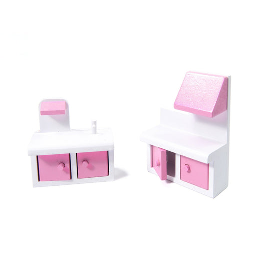 Casuta de Papusi, din Lemn de Calitate, cu Iluminare LED, DollHouse Villa, in Culori Pastelate, 3 Niveluri, 5 Camere si Terasa, 9 Piese de Mobilier, Indiggo®, 70 Cm Inaltime, Roz/Alb