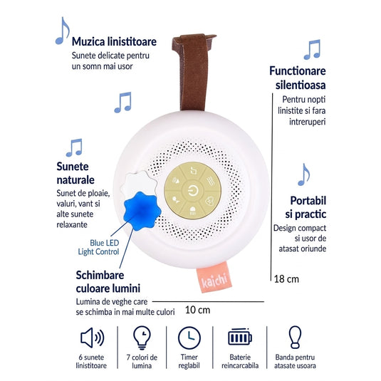 Jucarie de Calmare pentru Bebelusi, BabySoother, Portabila, cu Volum Reglabil, Lumini, Cantece de Leagan, Ideal de la Nastere, Alb