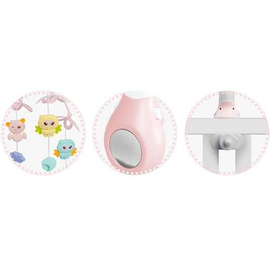 Carusel Muzical pentru Patut SweetSleep KinderVibe™, cu Telecomanda si Functie Cronometru, Proiector si Lumini de Noapte, Melodii Calmante, 4 Jucarii, Lampa LED cu 3 Moduri, Pink