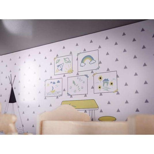 Casuta de Papusi, din Lemn de Calitate, Fancy Villa, 3 Niveluri, 4 Camere, Balcon si Scara Interioara, 10 Piese de Mobilier, Indiggo®, Inaltime 70cm, Natur