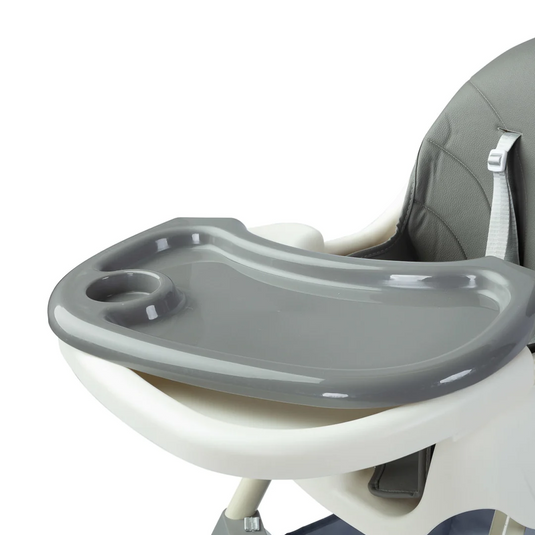 Scaun de Masa Pliabil 4 in 1 KinderVibe™ 6 Luni +, Multifunctional si Stabil, Tavita si Husa Detasabile si Lavabile, Roti, Centura de Siguranta 5 Puncte, Ajustabil pe Inaltime, Balansoar, Cos de Depozitare, Dove Grey