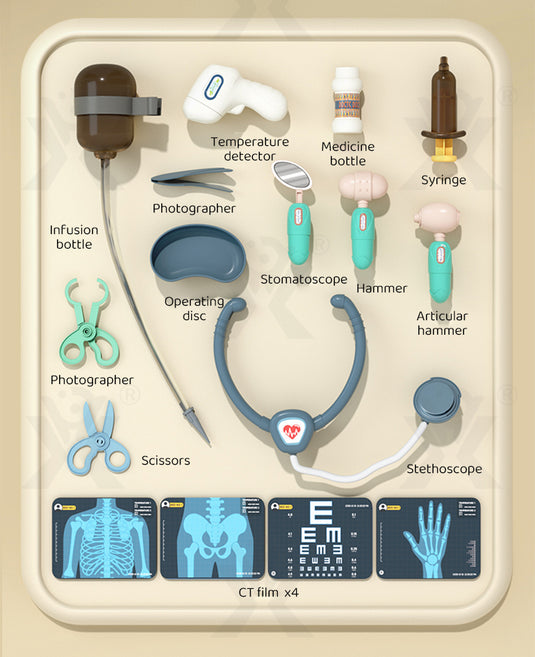 Set de Joaca, Carucior Medical pentru Copii, 15 Piese, cu Sunete, Include Radiografii, Stetoscop, Termometru, Seringa, Portabil, Stimuleaza Imaginatia si Jocul de Rol, Indiggo, 3ani+, Dimensiune 57x23cm, Bleumarin