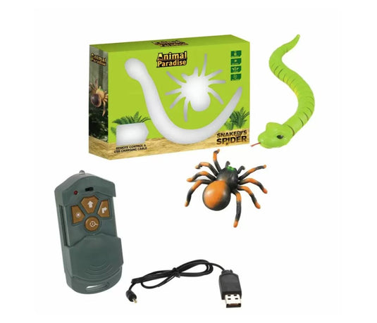 Set Jucarii Interactive pentru Copii, Sarpe si Paianjen cu Telecomanda, Miscari Realiste, Incarcare prin USB, Miscari Realiste, Telecomanda cu Infrarosu, Indiggo, 3ani+, Verde/Maro