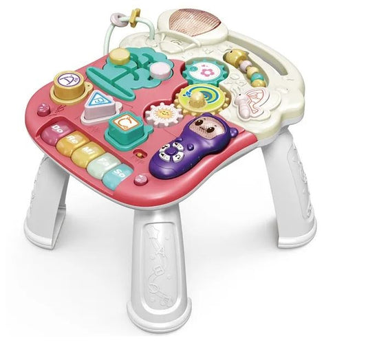 Antemergator Multifunctional 5 in 1 Trotineta, Scuter, Centru de Activitati si Panou Detasabil, GoGoLittleBaby, cu Melodii, Pian, Telefon, Forme si Culori, Inaltime Reglabila, Control Volum, Structura Stabila, Antiderapant, Pink Blush