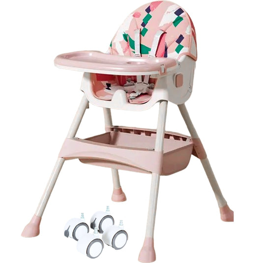 Scaun de Masa Pliabil cu Spatar reglabil KinderVIBE®, 6 Luni +, Multifunctional si Stabil, Tavita si Husa Detasabile si Lavabile, Centura de Siguranta 5 Puncte, Ajustabil pe Inaltime, Balansoar, Cos de Depozitare, Roz maces