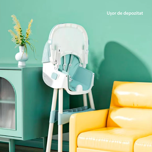 Scaun de Masa Pliabil cu Spatar reglabil KinderVIBE®, 6 Luni +, Multifunctional si Stabil, Tavita si Husa Detasabile si Lavabile, Centura de Siguranta 5 Puncte, Ajustabil pe Inaltime, Balansoar, Cos de Depozitare, Roz maces