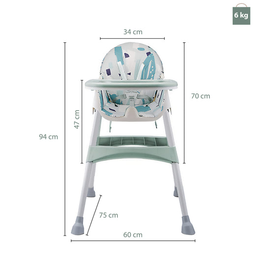 Scaun de Masa Pliabil cu Spatar reglabil KinderVIBE®, 6 Luni +, Multifunctional si Stabil, Tavita si Husa Detasabile si Lavabile, Roti, Centura de Siguranta 5 Puncte, Ajustabil pe Inaltime, Balansoar, Cos de Depozitare, Verde Mandala