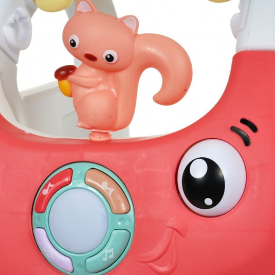 Antemergator Multifunctional 3in1, Discovery Car Drive and Play, Centru de Activitati Muzical in Forma de Masinuta, Cu Cuburi, Margele Rotative, Veverita, 6-36 luni, Roz Corai