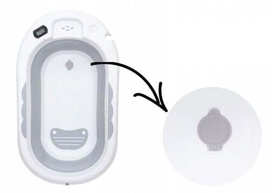 Cadita bebelusi pliabila cu pernuta UniqViBE®, termometru incorporat, cana pentru clatire tip jucarie, suport cap de dus si pentru sapun, 2 ratuste si casca protectie incluse, picioare antiderapante, design Ergonomic, Royal Gray