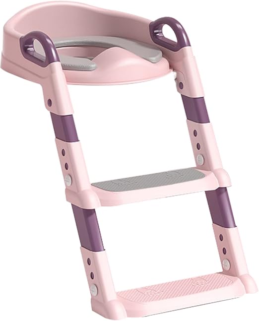 Reductor de Toaleta pentru Copii, Multifunctional KiddoMAX® cu Doua Scari Reglabile, Perna Confortabila, Design Anti-Stropire, Baza Antiderapanta, Inaltime Reglabila, Pliabil, Lavabil, Spatar si Manere, Compatibilitate Universala, Baby Pink