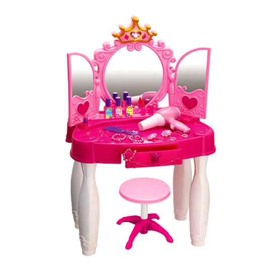 Masuta de Machiaj pentru Fetite KinderVibe™, cu Oglinda, Scaunel, Accesorii Infrumusetare, Mufa pentru MP3 Player, cu Lumini si Sunete, Inaltime 72 cm