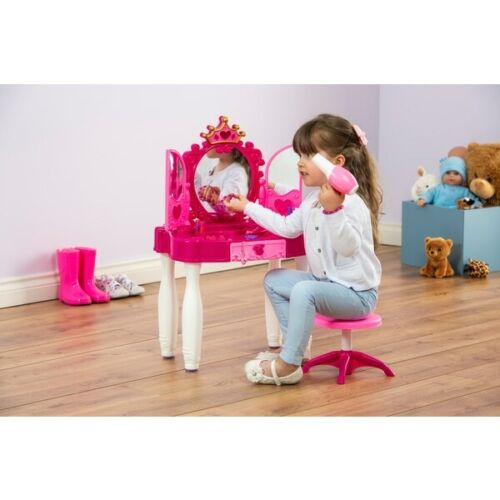 Masuta de Machiaj pentru Fetite KinderVibe™, cu Oglinda, Scaunel, Accesorii Infrumusetare, Mufa pentru MP3 Player, cu Lumini si Sunete, Inaltime 72 cm