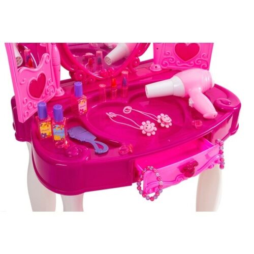 Masuta de Machiaj pentru Fetite KinderVibe™, cu Oglinda, Scaunel, Accesorii Infrumusetare, Mufa pentru MP3 Player, cu Lumini si Sunete, Inaltime 72 cm