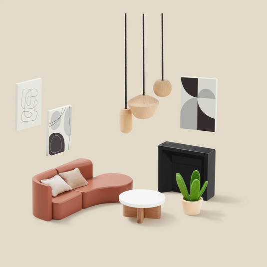 Casuta de Papusi din Lemn MDF BabyBoutique Indiggo® cu Terasa Mare, Gradina si Gratar, 49 de Accesorii, 3 Etaje, Doua Dormitoare, Living, Mansarda, Bucatarie, 4 Figurine, Catelus, Functii Multiple / Piese Mobile, Design Modern, 79 CM Inaltime, White/Black