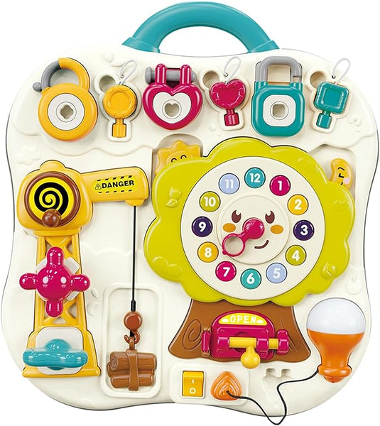 Panou cu Activitati Montessori Smartybaby, Jucarie Muzicala, Lampa LED, Macara, Ceas, Numere, Fructe, Culori si Forme, Elemente Mobile, Distractiv si Educativ