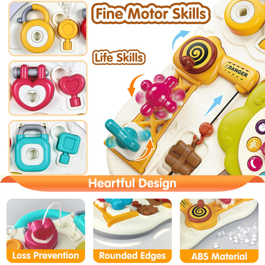 Panou cu Activitati Montessori Smartybaby, Jucarie Muzicala, Lampa LED, Macara, Ceas, Numere, Fructe, Culori si Forme, Elemente Mobile, Distractiv si Educativ