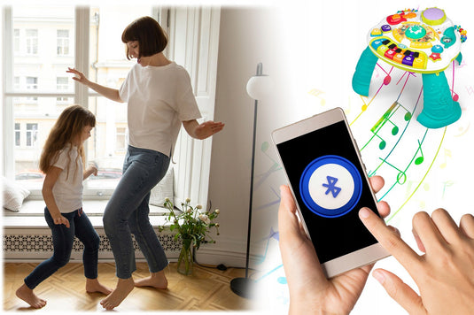 Masuta Interactiva 2in1, Kids Melody, Multifunctionala, cu Activitati tip Busy Board, Functie Bluetooth, Ajustare Volum, Include Microfon, cu Numeroase Sunete si Melodii, Butoane Luminoase, Indiggo@