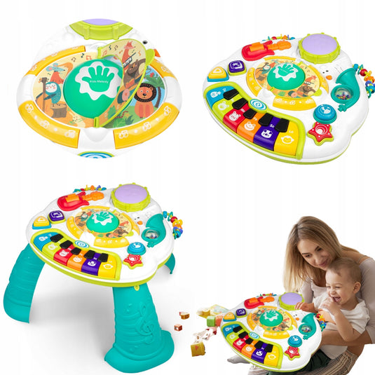 Masuta Interactiva 2in1, Kids Melody, Multifunctionala, cu Activitati tip Busy Board, Functie Bluetooth, Ajustare Volum, Include Microfon, cu Numeroase Sunete si Melodii, Butoane Luminoase, Indiggo@