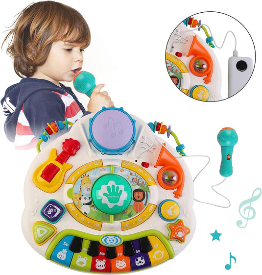 Masuta Interactiva 2in1, Kids Melody, Multifunctionala, cu Activitati tip Busy Board, Functie Bluetooth, Ajustare Volum, Include Microfon, cu Numeroase Sunete si Melodii, Butoane Luminoase, Indiggo@