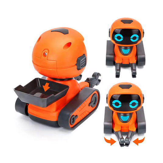 Robot Electronic Inteligent cu Telecomanda Tip Ceas RoboPlay Indiggo® Functii AI, Canta, Danseaza, Ochi cu Lumini LED, Rotire 360°, Cap si Brate Flexibile, Programabil, Functie DEMO, Interactiv si Educational, Orange