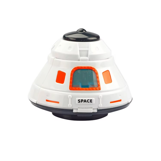Set de Joaca 10in1 Statia Spatiala Super-Rocket Indiggo® cu Lumini si Sunete, Racheta, 3 Figurine Astronauti, Capsula de Aterizare, Cabina Functionala, Masina, Motor, Nava Spatiala, Doua Rezervoare Oxigen, White/Orange