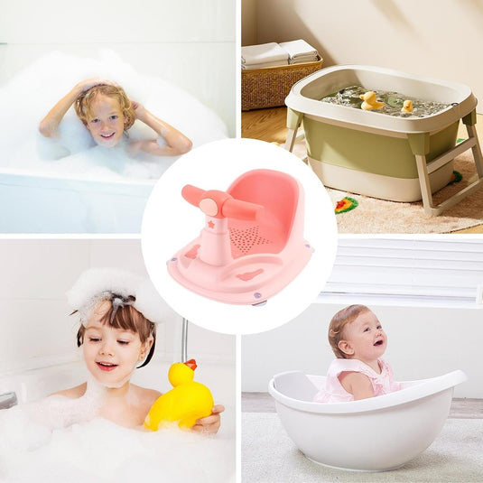 Scaun de Baie pentru Bebelusi, SmartViBE®, Practic, Usor de Folosit, cu Ventuze pentru Fixare, Gauri pentru Scurgerea Apei, Spatar Confortabil, 6 luni+, Yellow