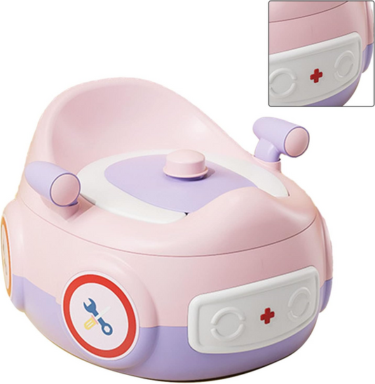 Olita Multifunctionala 3in1 HappyClean Indiggo® cu Perna Moale, Inaltator/Reductor Toaleta, Recipient Colector Detasabil, Manere Siguranta, Fara Miros, Anti-Stropire/Anti-Alunecare, Spatar Ergonomic, Capac, Confortabil, Curatare Usoara, Violet/Pink