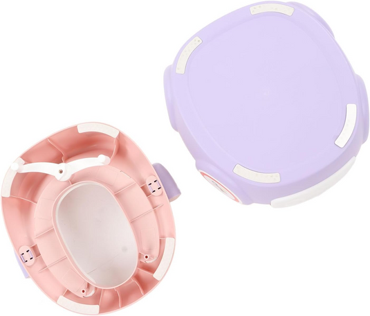 Olita Multifunctionala 3in1 HappyClean Indiggo® cu Perna Moale, Inaltator/Reductor Toaleta, Recipient Colector Detasabil, Manere Siguranta, Fara Miros, Anti-Stropire/Anti-Alunecare, Spatar Ergonomic, Capac, Confortabil, Curatare Usoara, Violet/Pink
