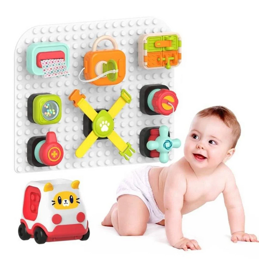 Plansa de Constructie Tip Montessori CreativeBoard Indiggo® Placa cu Activitati Educationale, Compatibil Jucarii LEGO, Masinuta, Asamblare Nelimitata, Alb/Rosu