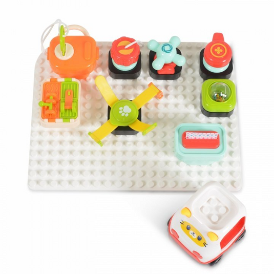 Plansa de Constructie Tip Montessori CreativeBoard Indiggo® Placa cu Activitati Educationale, Compatibil Jucarii LEGO, Masinuta, Asamblare Nelimitata, Alb/Rosu