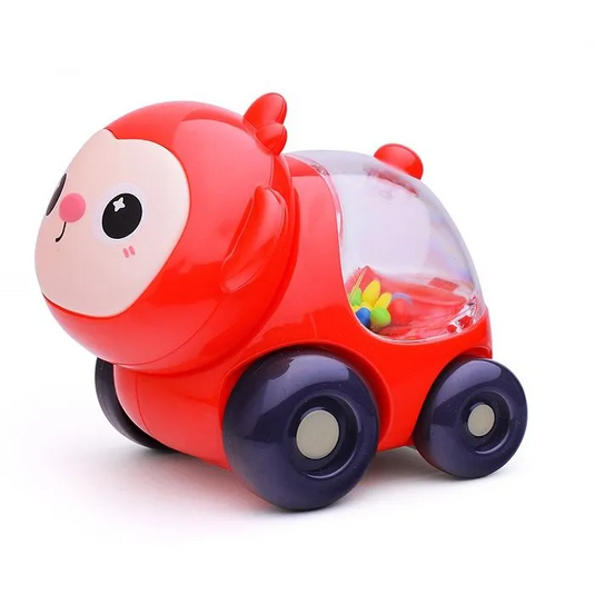 Set Covoras de Joaca cu 4 Masini BabyZoo Indiggo® Animalute Scooter Colorate, Hipopotam/Leu/Elefant/Maimuta cu Bilute Zornaitoare, Geanta Depozitare, Multicolor