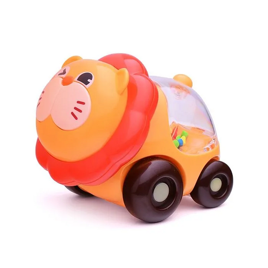 Set Covoras de Joaca cu 4 Masini BabyZoo Indiggo® Animalute Scooter Colorate, Hipopotam/Leu/Elefant/Maimuta cu Bilute Zornaitoare, Geanta Depozitare, Multicolor