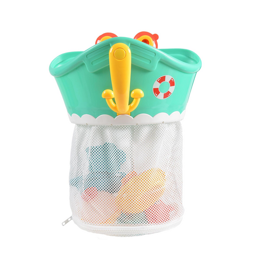 Set Jucarii de Baie pentru Copii si Bebelusi HappyShower Indiggo®, 7 Animalute Marine, Cos de Uscare si Depozitare cu Fermoar pentru Acces Usor si 3 Ventuze pentru Prindere, Fixare Perete sau Cada, Multicolor