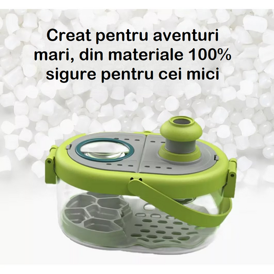 Set de cercetare pentru explorarea naturii Junior Explorer 10 piese, aventurier cu binoclu, lupa, recipiente pentru Insecte, Pesti, Plante, Busola, Telescop 8X, Jucarie STEAM, Promoveaza Invatarea Practica, Rucsac inclus, Verde Multicolor