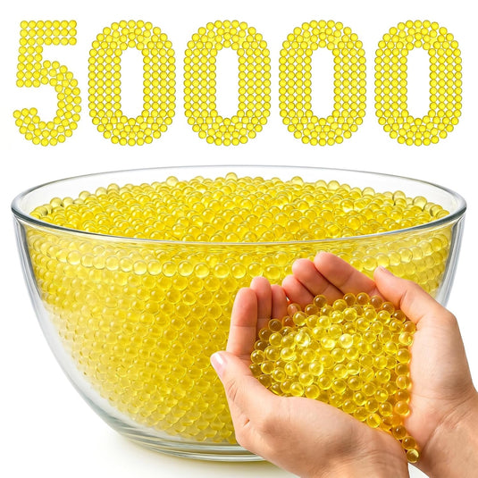 Bile Decorative din Hidrogel - Water Bomb Yellow - 50 000 de Bilute Biodegradabile, Expandabile in Apa, 7-8 mm, 250 gr, Potrivite pentru Decorarea Vazelor si a Bolurilor de Sticla