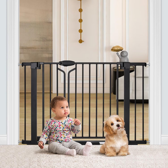 Poarta de Siguranta All-In-One BabyBlock®08 Doua Usi, 95-102 Cm, Multi-Utilizare Copii/Animale, Sistem Dublu de Blocare, Inchidere Automata, Instalare fara Gauri/Montaj sub Presiune, Deschidere in Doua Directii, Potrivire Universala, Black
