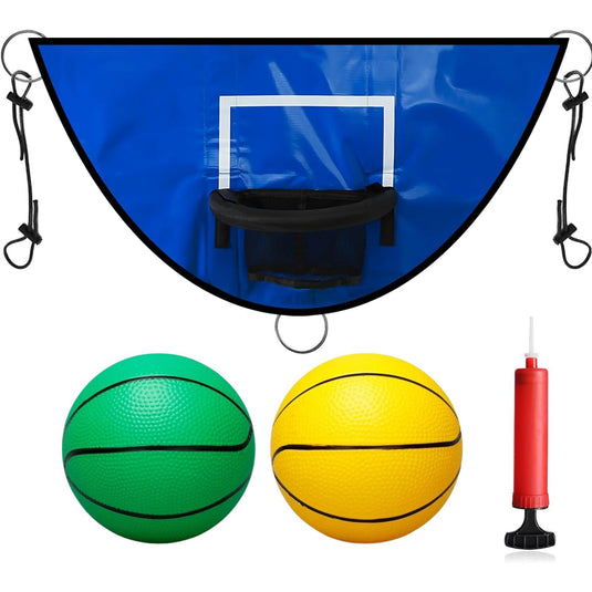 Set Cos de Baschet pentru Trambulina cu Doua Mingi si Pompa, Material Impermeabil, Inaltime Reglabila, Cos din Spuma Captusita, Sistem de Fixare, Usor de Instalat, Blue