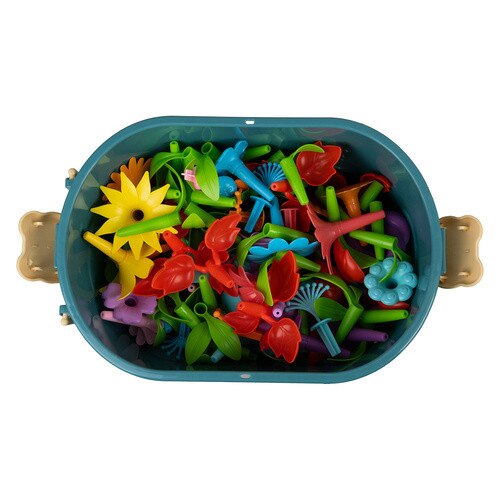 Set Creativ de Constructie 3D - Flower Garden Indiggo@, Gradina cu Flori Modulare, Include 139 piese, Valiza pe Roti si Maner, Jucarie Educativa pentru Copii, Multicolor