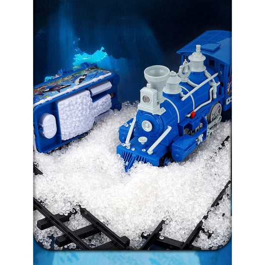 Trenulet Electric cu Aburi OceanExpress pentru Copii, Include Tren Electric cu Efecte Sonore, Lumini, Fum Real, 3 Vagoane, 16 Sine, Model Animalute Marine, Indiggo@, Blue Ocean, +3 Ani