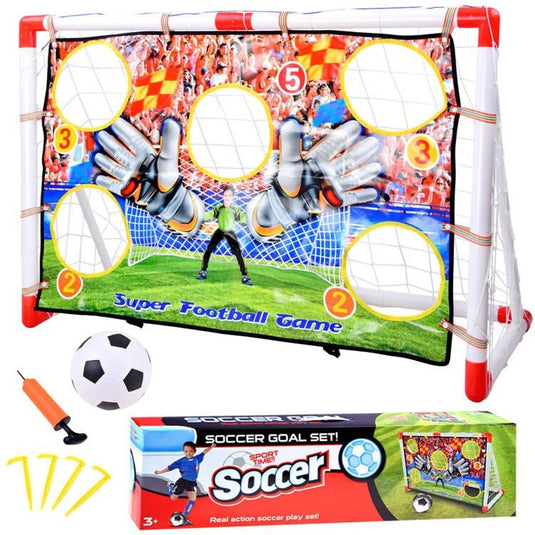Poarta de Fotbal pentru Copii SmartGoal Pro, Set cu o Minge, Pompa si 4 Tarusi, Plasa Antrenament cu Tinta 5 Zone, Portabila, pentru Curte, Parc, Interior, Inaltime 87 cm, 3 Ani +, White/Red