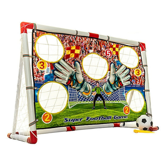 Poarta de Fotbal pentru Copii SmartGoal Pro, Set cu o Minge, Pompa si 4 Tarusi, Plasa Antrenament cu Tinta 5 Zone, Portabila, pentru Curte, Parc, Interior, Inaltime 87 cm, 3 Ani +, White/Red