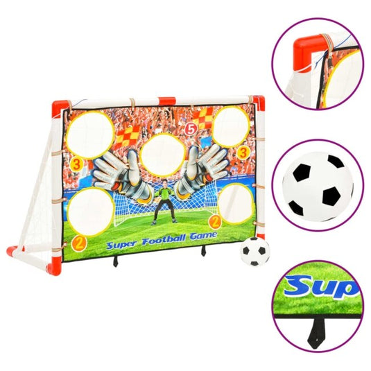 Poarta de Fotbal pentru Copii SmartGoal Pro, Set cu o Minge, Pompa si 4 Tarusi, Plasa Antrenament cu Tinta 5 Zone, Portabila, pentru Curte, Parc, Interior, Inaltime 87 cm, 3 Ani +, White/Red