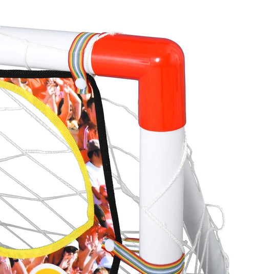 Poarta de Fotbal pentru Copii SmartGoal Pro, Set cu o Minge, Pompa si 4 Tarusi, Plasa Antrenament cu Tinta 5 Zone, Portabila, pentru Curte, Parc, Interior, Inaltime 87 cm, 3 Ani +, White/Red