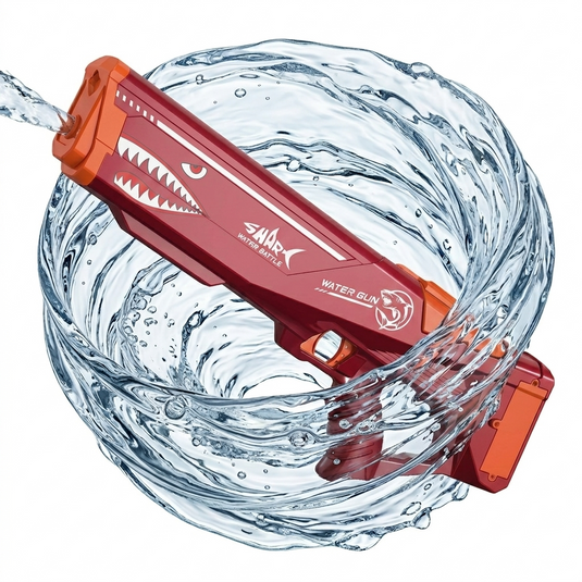 Pistol Electric Cu Apa SharkWaterGun Indiggo@, Dimensiune 50 cm, Jucarie Water Gun pentru Copii si Adulti, Design Rechin, Jet Continuu Puternic 8 Metri, Rezervor Detasabil, Reincarcare USB, Ideal Piscina si Plaja, 6 Ani+, Red