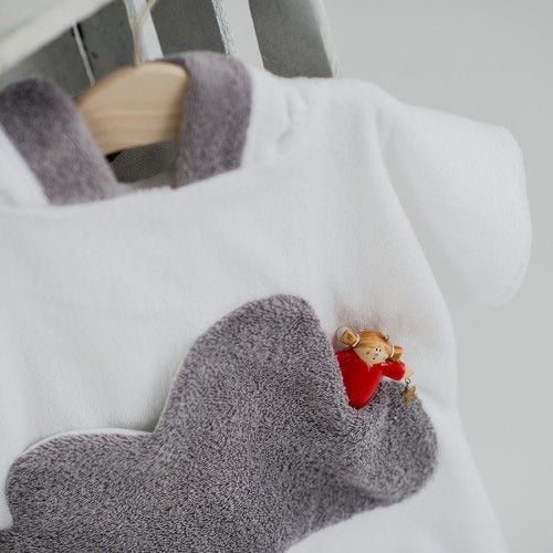 Halat de Baie Poncho cu Gluga pentru Copii - SweetCloud - Model Alb cu Nor Gri, Handmade, 100% Bumbac, Confortabil si Moale, Perfect pentru Pielea Sensibila a Copiilor, Indiggo@, 1- 4 ani