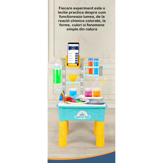 Set Stiintific pentru Copii ScienceKids™ 170 Experimente, Masuta Laborator Interactiva, STEM, Accesorii Educative, Ochelari de Protectie, Suport Smartphone, Invatare Practica, Dezvoltare si Creativitate