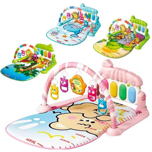 Salteluta si Centru de Activitati BambinoGym™ Pian Multifunctional, Muzica si Lumini, Arcada cu Jucarii, Perna Moale si Lavabila, Elemente Detasabile, Pink