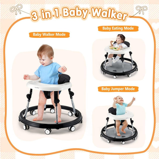 Premergator Multifunctional 3in1 VibeZilla® Scaun de Masa si Jumper, Panou Detasabil Muzical cu Jucarii, Inaltime Reglabila, Pliabil, Perna Moale si Respirabila, Roti Silentioase 360°, Suport Picioare, Design Ranforsat, Anti-Rasturnare, Black