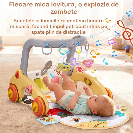 Centru de Activitati 7in1 Mix&Play™ Baby Activity System, Premergator, Salteluta, Balansoar, Bicicleta si Placa de Echilibru, Pian Senzorial cu Muzica si Lumini, 4 Jucarii Detasabile, Saltea Moale si Material Respirabil, Giraffe Orange